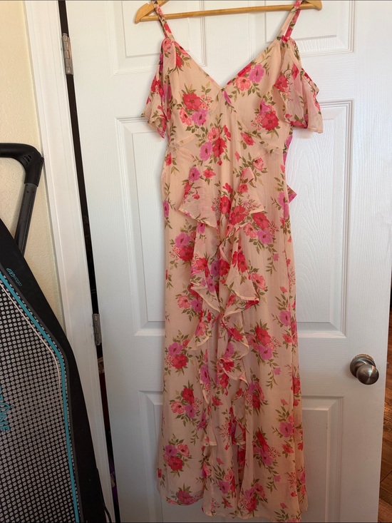 Old Navy Dresses & Skirts - Old Navy The Occasion Pink Floral Cold-Shoulder Ruffle Maxi Dress New Size 2